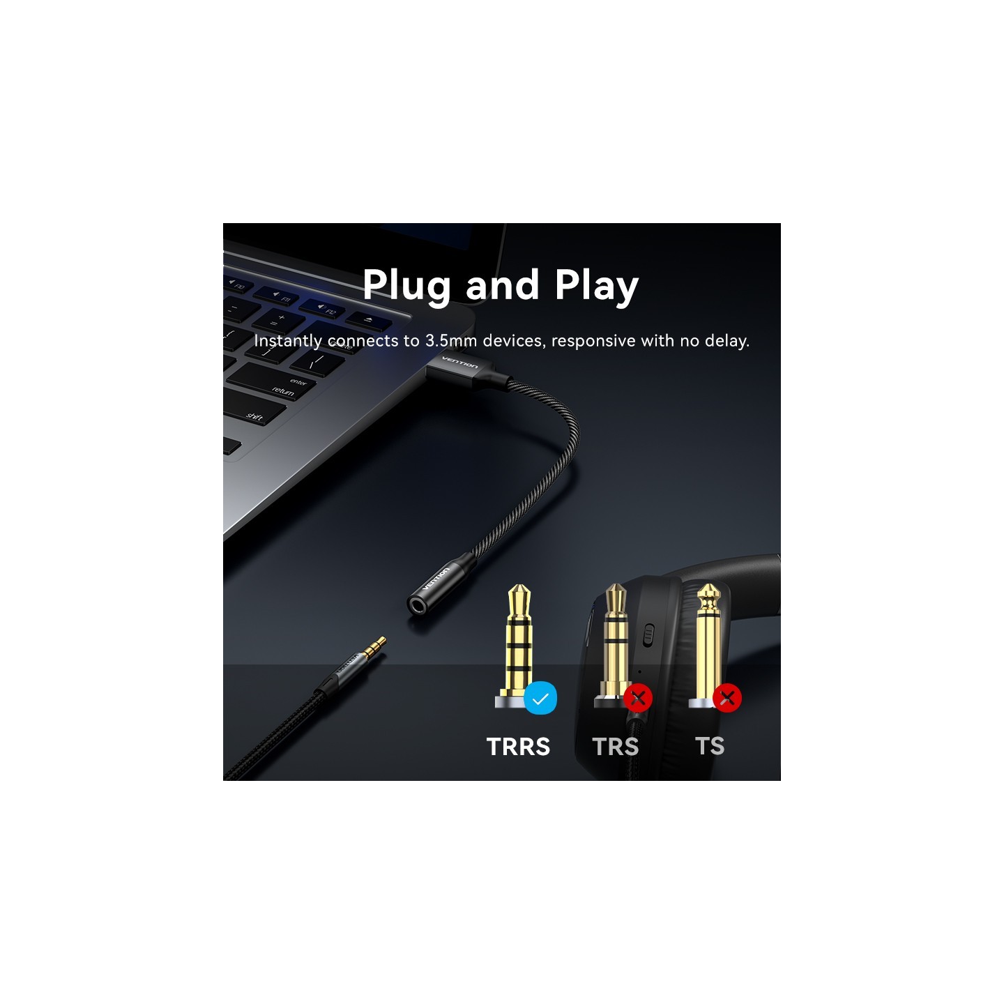 Vention Audio Converter USB-A to 1x3.5mm 1.0m Cable - CVEBF - Braided — Buy in Cyprus with Fast Delivery