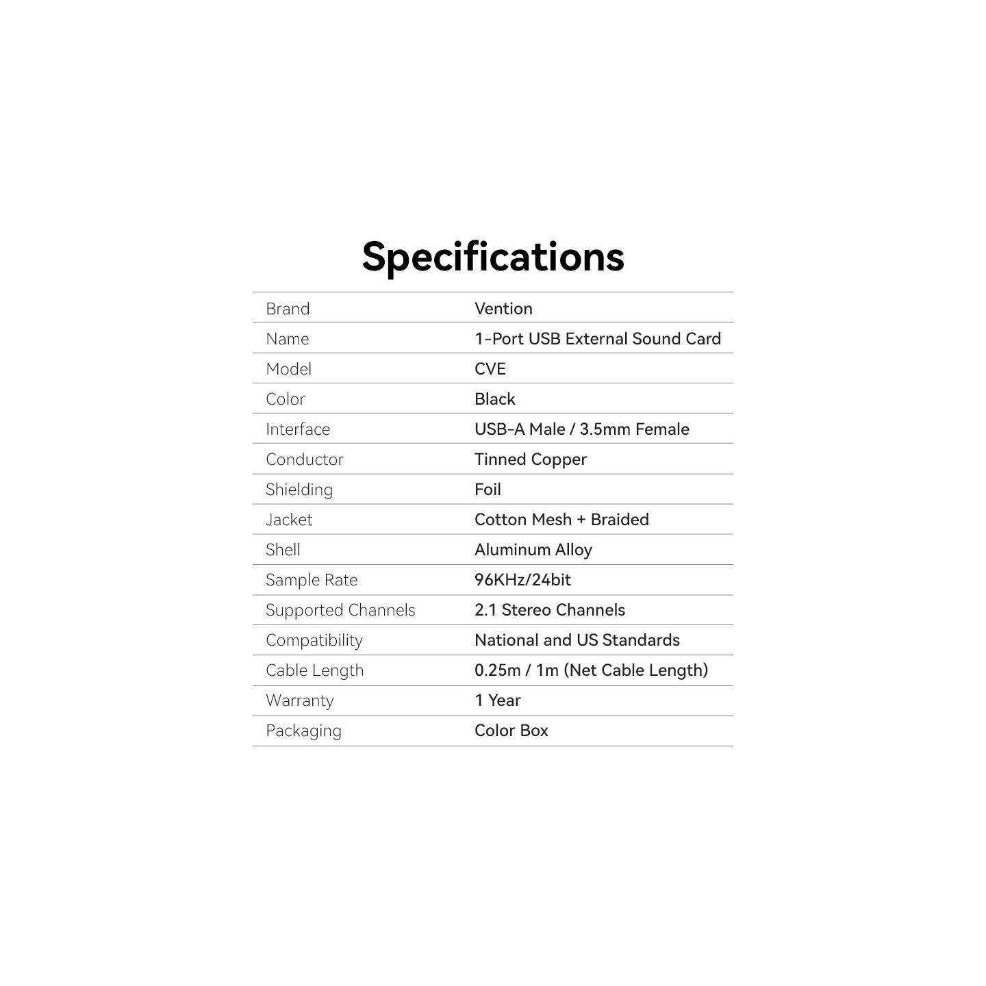 Vention Audio Converter USB-A to 1x3.5mm 1.0m Cable - CVEBF - Braided — Buy in Cyprus with Fast Delivery