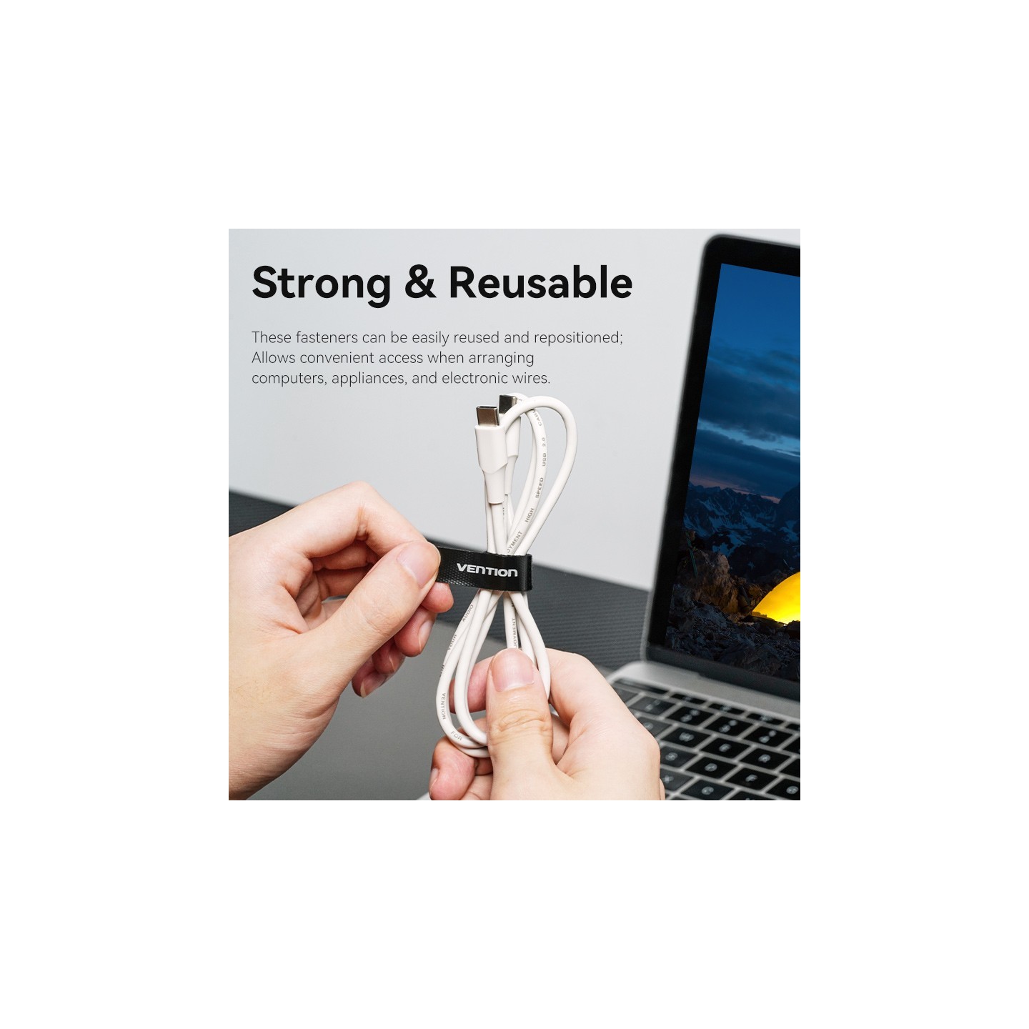 Vention Cable Organiser Hook & Loop Cable Tie - KANB0-10 - 120mm, 10 Pcs — Buy in Cyprus with Fast Delivery