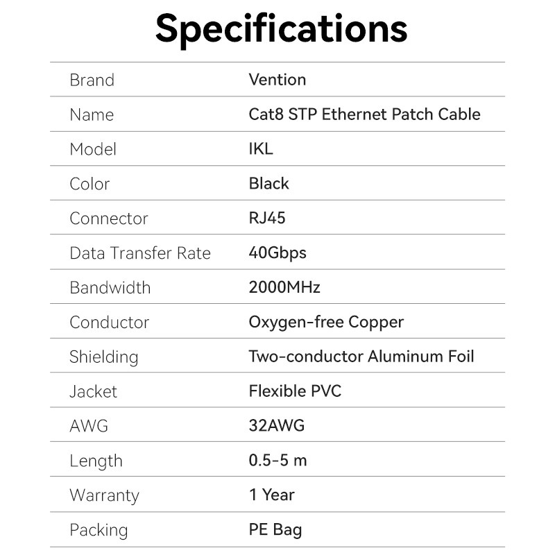 Buy Vention Network Cable - IKLBJ - Cat8 SFTP Rotate Right Angle Slim 5.0m Black in Cyprus, Nicosia, Limassol, Larnaka, Pafos