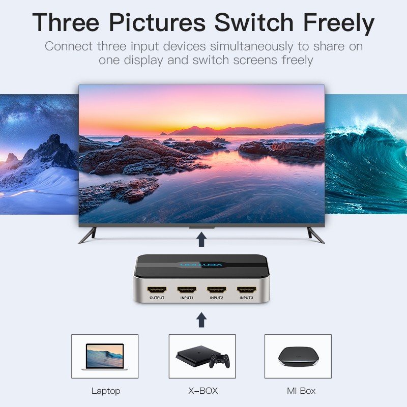 Buy Vention HDMI Switch - AFJH0 - 3-Port 4K 1.4 with Audio Separation in Cyprus, Nicosia, Limassol, Larnaka, Pafos