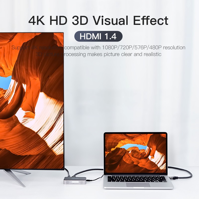 Buy Vention HDMI Switch - AFJH0 - 3-Port 4K 1.4 with Audio Separation in Cyprus, Nicosia, Limassol, Larnaka, Pafos