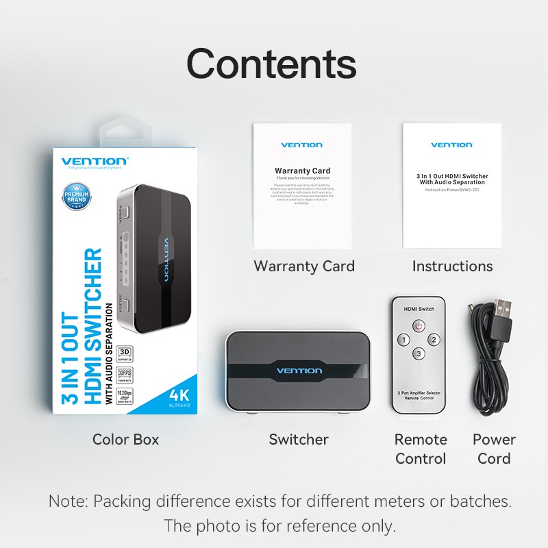 Buy Vention HDMI Switch - AFJH0 - 3-Port 4K 1.4 with Audio Separation in Cyprus, Nicosia, Limassol, Larnaka, Pafos