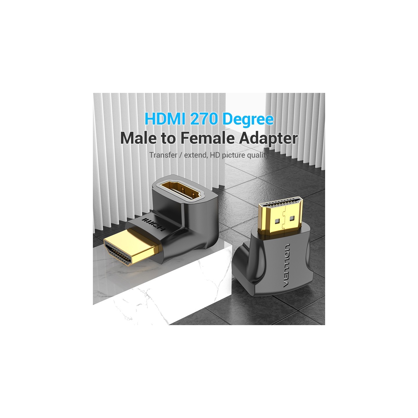 Vention HDMI Right Angle Adaptor - AINB0 - Male to Female 270 Degree 4K60Hz — Buy in Cyprus with Fast Delivery
