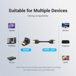 Buy Vention HDMI Right Angle Adaptor - AINB0 - Male to Female 270 Degree 4K60Hz in Cyprus, Nicosia, Limassol, Larnaka, Pafos