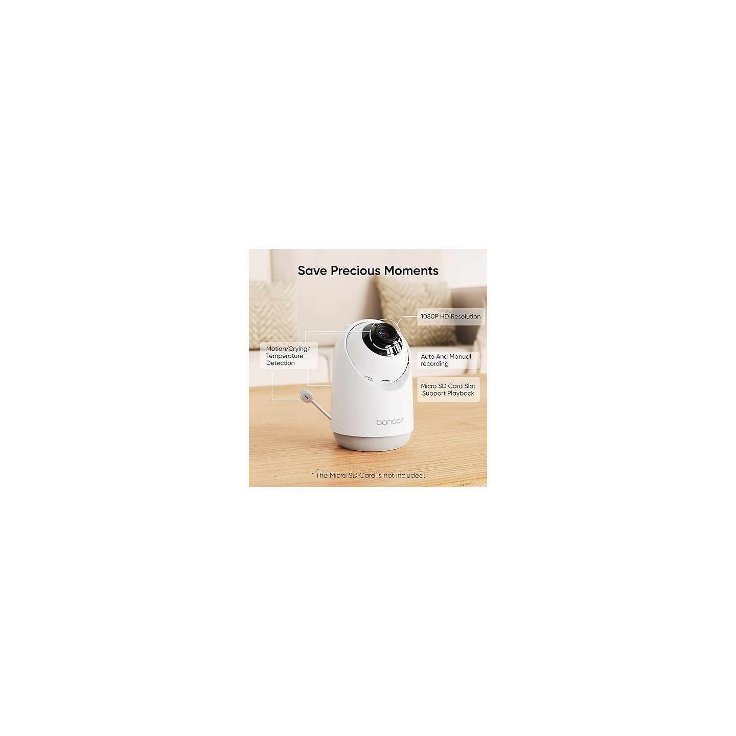 Bonoch Portable Baby Monitor - BBM04 - 5.5'' 1080p PTZ Camera & Local Storage No WiFi — Buy in Cyprus with Fast Delivery