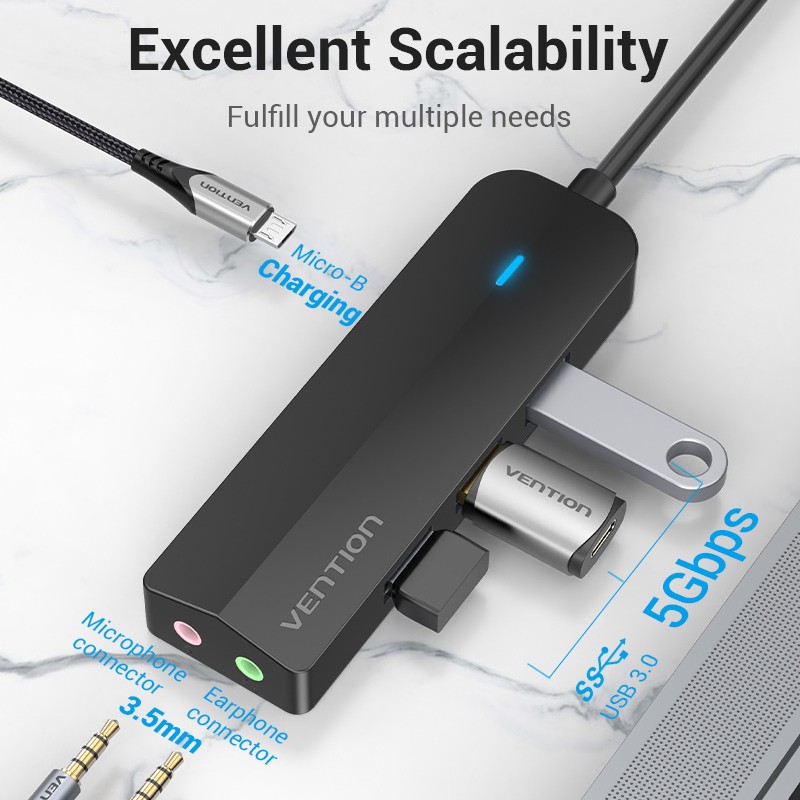 Buy Vention HUB USB-C 3 x USB3.0 Micro-B Stereo Sound 0.15m - TGQBB - USB-C 3 x ... in Cyprus, Nicosia, Limassol, Larnaka, Pafos