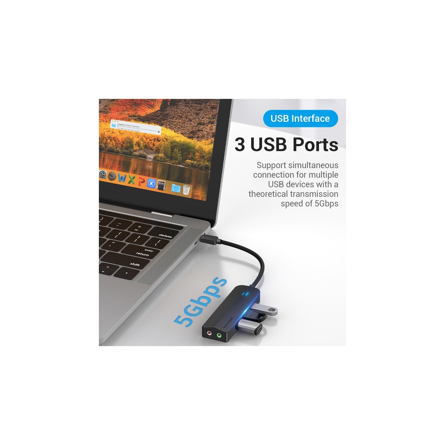 Vention HUB USB-C 3 x USB3.0 Micro-B Stereo Sound 0.15m - TGQBB - USB-C 3 x USB3.0 Micro-B Stereo Sound 0.15m