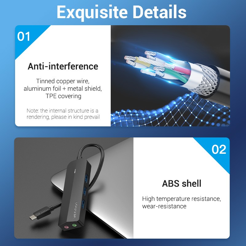 Buy Vention HUB USB-C 3 x USB3.0 Micro-B Stereo Sound 0.15m - TGQBB - USB-C 3 x ... in Cyprus, Nicosia, Limassol, Larnaka, Pafos