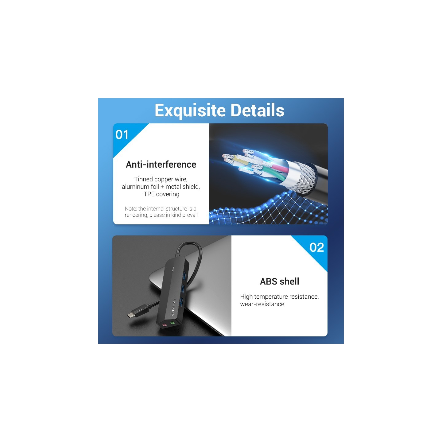 Vention TGQBB USB-C 3x USB3.0 + Micro-B + Stereo Sound Hub 0.15m — Armenius Store Cyprus