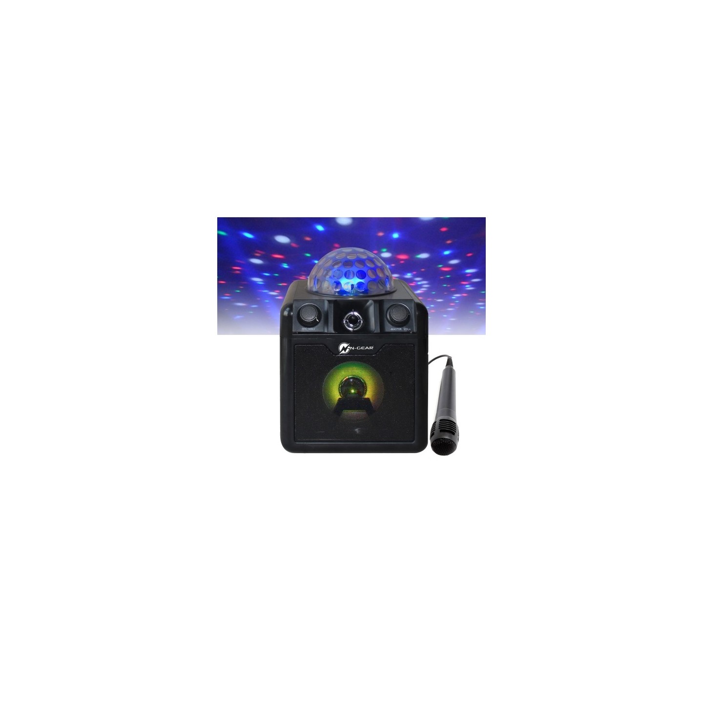 N-Gear Disco Block - 410 - Portable Karaoke Speaker with Disco Ball With 2 Wired Microphones