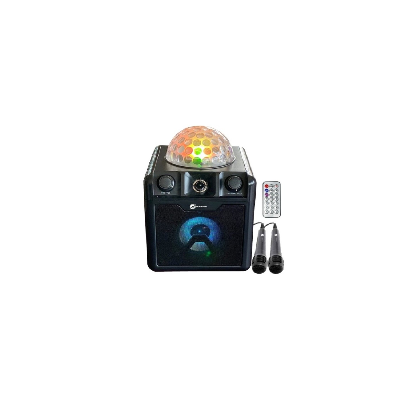 N-Gear Disco Block - 410 - Portable Karaoke Speaker with Disco Ball With 2 Wired Microphones