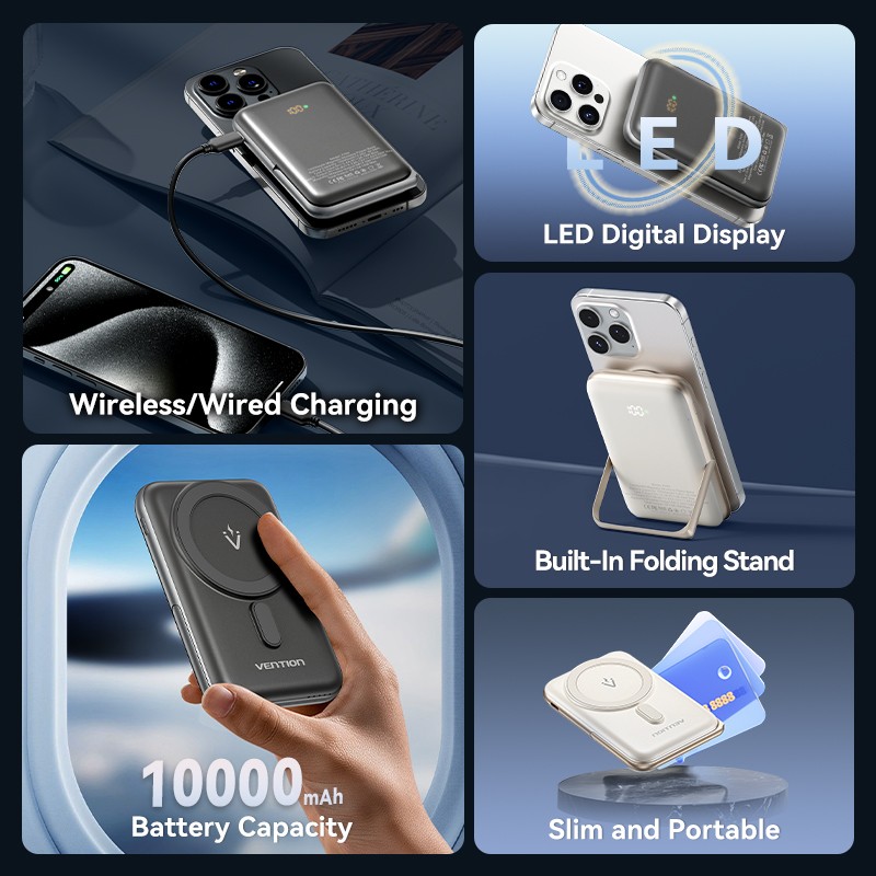 Buy Vention Powerbank Wireless Magnetic 10000mAh 20W - FHNB0 - with Stand Black in Cyprus, Nicosia, Limassol, Larnaka, Pafos