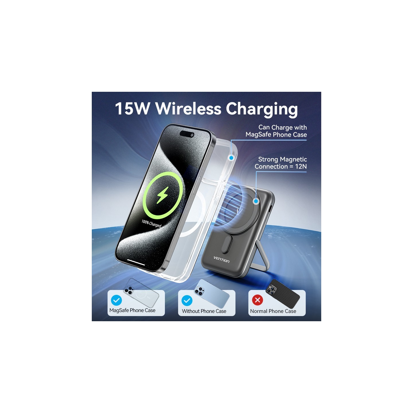 Vention Powerbank Wireless Magnetic 10000mAh 20W - FHNB0 - with Stand Black — Buy in Cyprus with Fast Delivery