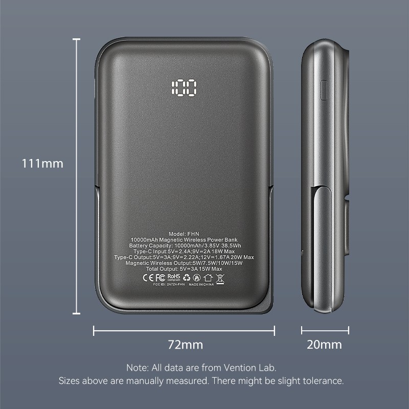 Buy Vention Powerbank Wireless Magnetic 10000mAh 20W - FHNB0 - with Stand Black in Cyprus, Nicosia, Limassol, Larnaka, Pafos