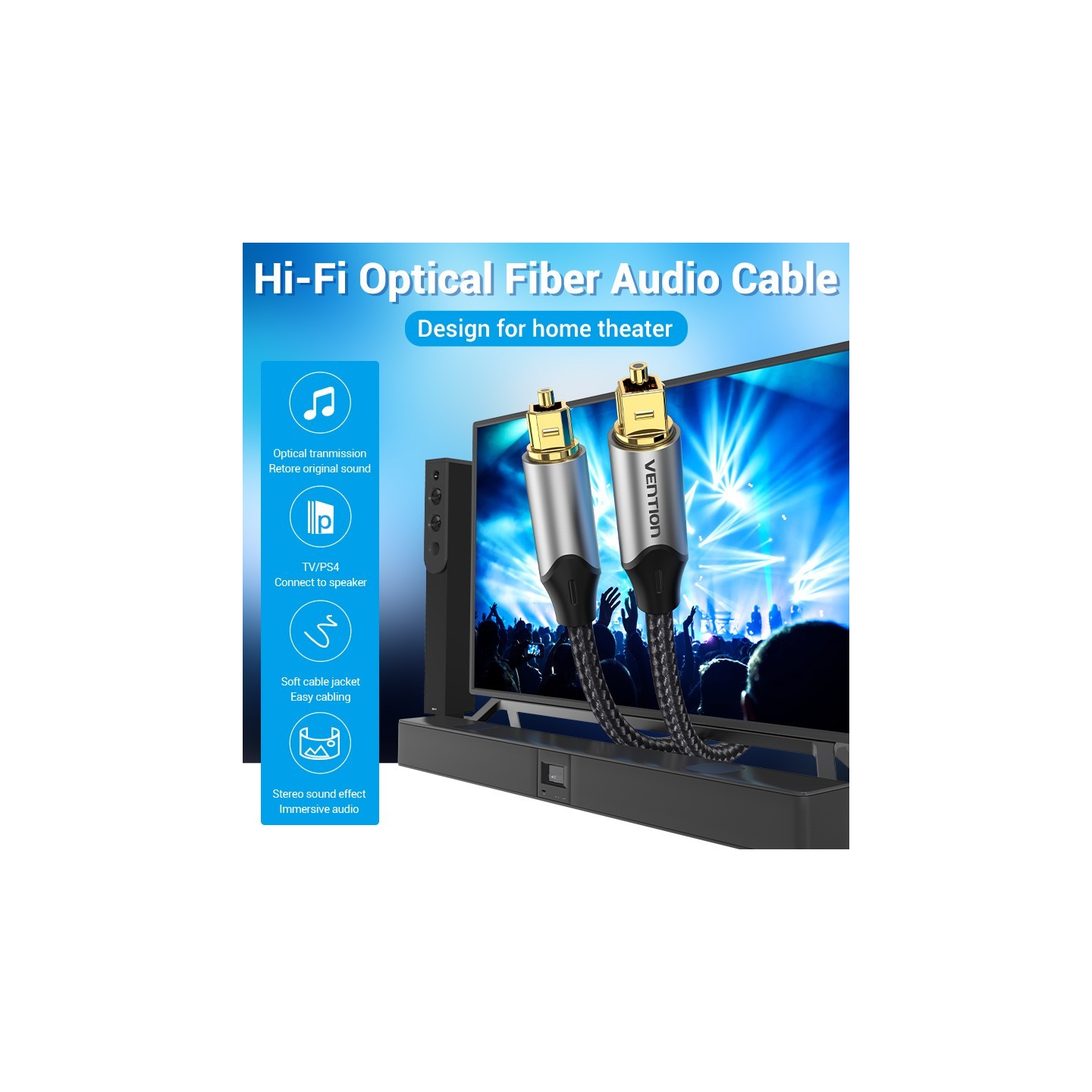 Vention AUDIO Optical Cable - BAVHG - Aluminum 1.5m Grey — Buy in Cyprus with Fast Delivery