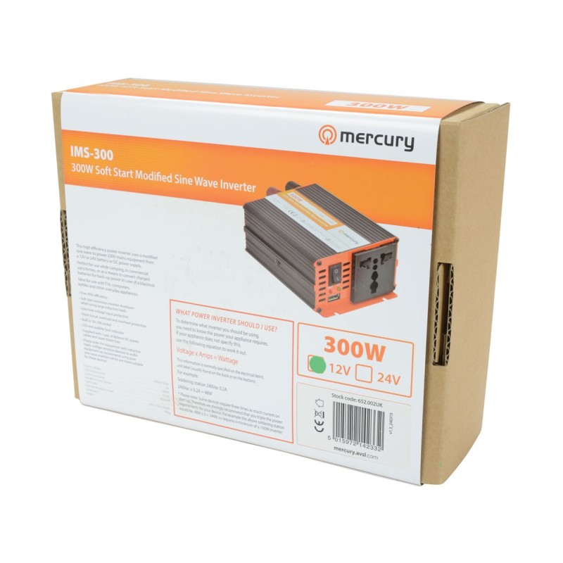 Buy Mercury Inverter - IMS300-12 - 12VDC 300W Inverter + USB 652.002UK in Cyprus, Nicosia, Limassol, Larnaka, Pafos