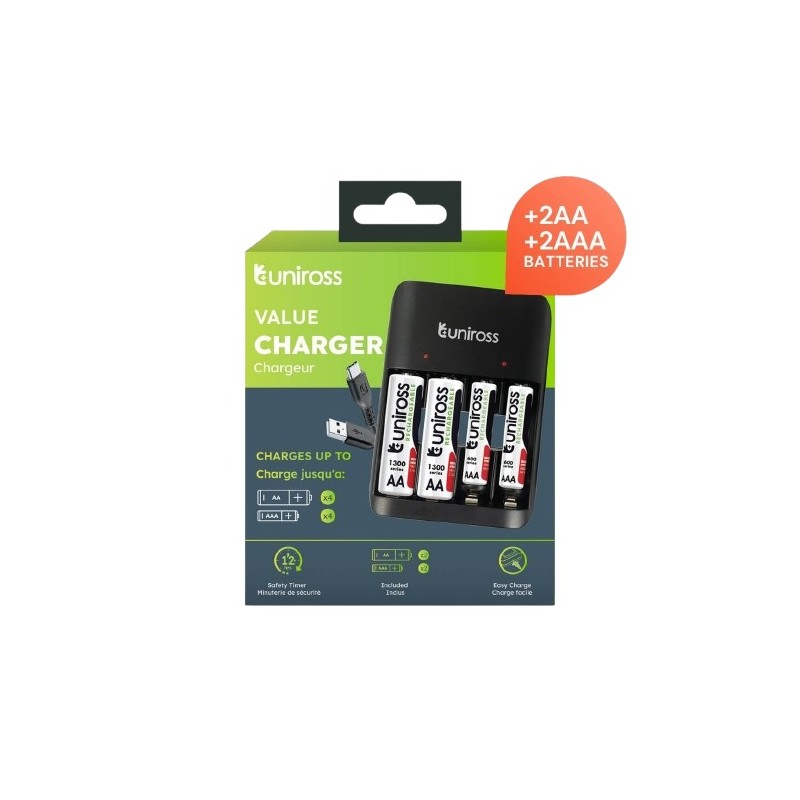 Buy Uniross USB Charger - UCU010C - for AA AAA + 2xAA & 2xAAA Batteries in Cyprus, Nicosia, Limassol, Larnaka, Pafos