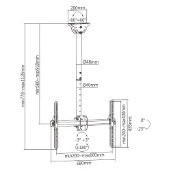 Buy Brateck TV Ceiling Mount 60x40 50kg 56-91cm - PLB-CE946-01S - Brateck TV Cei... in Cyprus, Nicosia, Limassol, Larnaka, Pafos