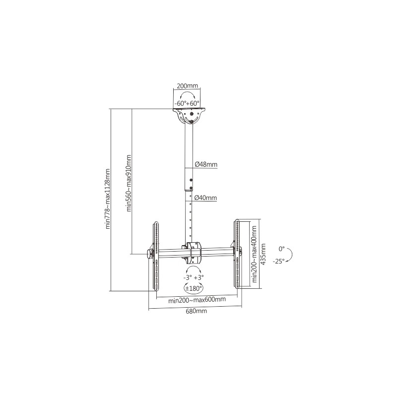 Buy Brateck TV Ceiling Mount 60x40 50kg 56-91cm - PLB-CE946-01S - Brateck TV Cei... in Cyprus, Nicosia, Limassol, Larnaka, Pafos