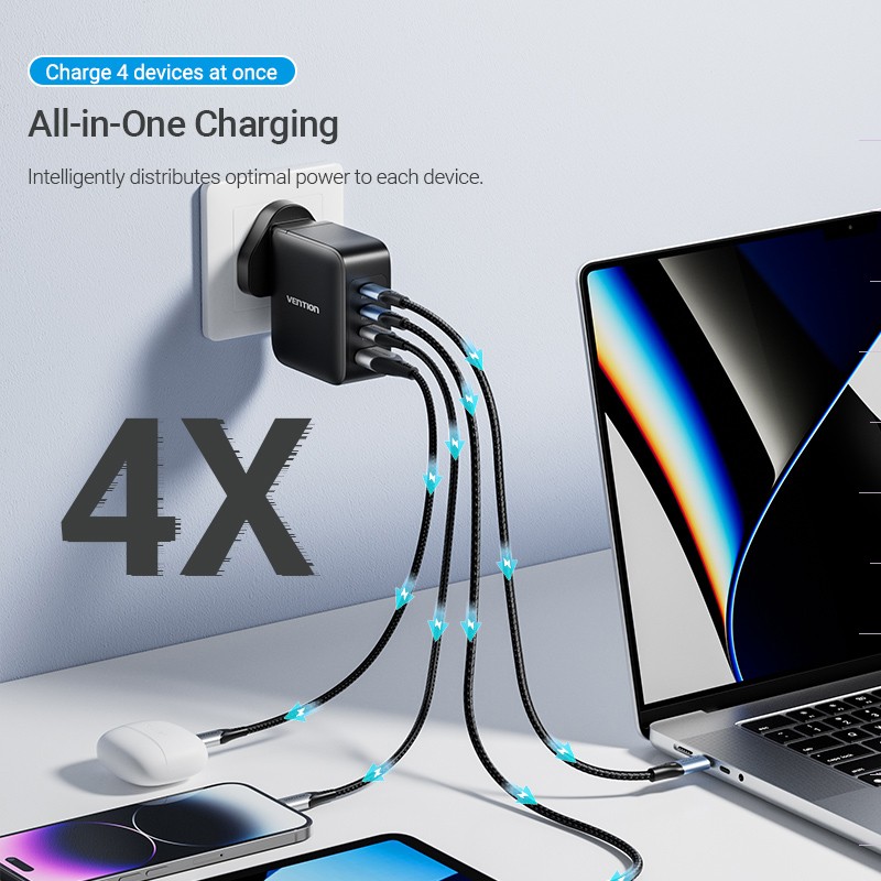 Buy Vention Charger Wall GaN 140W 3xC 1xA+240W Cable Black - FEIB0-UK - Wall GaN... in Cyprus, Nicosia, Limassol, Larnaka, Pafos