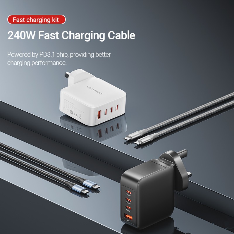 Buy Vention Charger Wall GaN 140W 3xC 1xA+240W Cable Black - FEIB0-UK - Wall GaN... in Cyprus, Nicosia, Limassol, Larnaka, Pafos