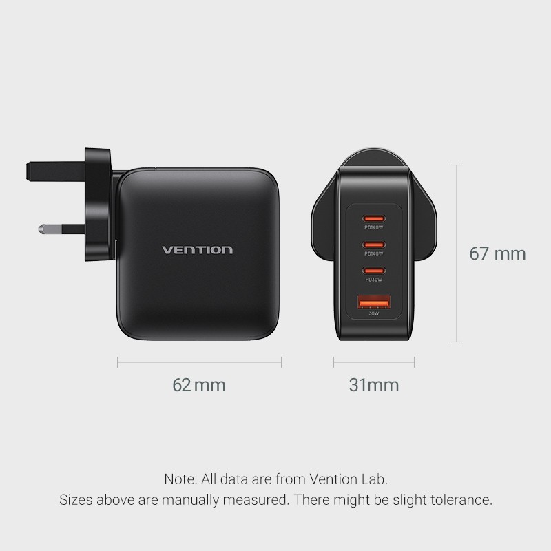 Buy Vention Charger Wall GaN 140W 3xC 1xA+240W Cable Black - FEIB0-UK - Wall GaN... in Cyprus, Nicosia, Limassol, Larnaka, Pafos