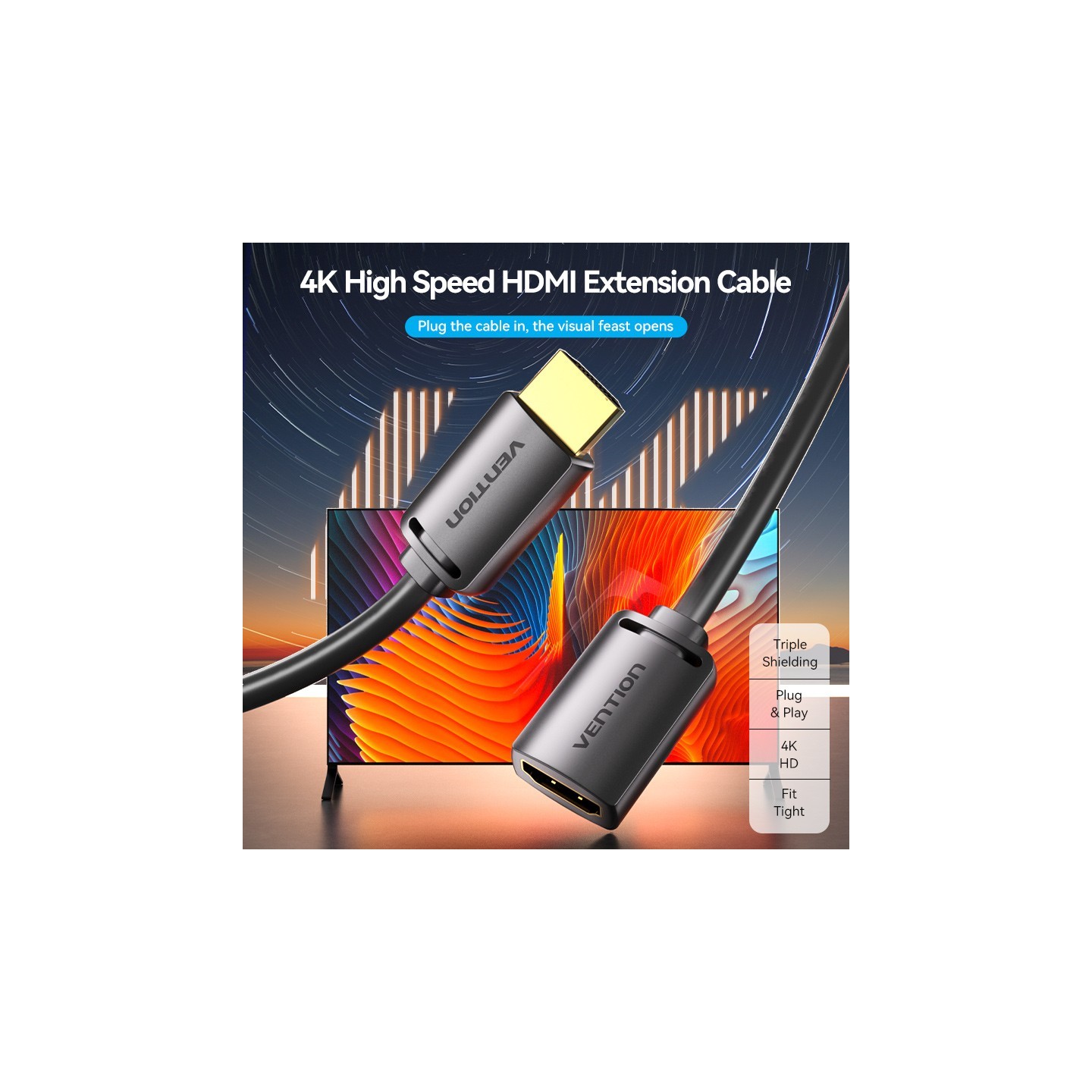 Vention HDMI Cable 2.0 M-F Extension 2.0m - AHCBH - HDMI Cable 2.0 M-F Extension 2.0m — Buy in Cyprus with Fast Delivery