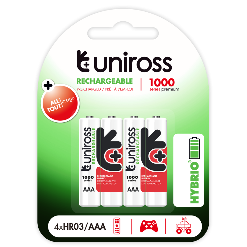 Buy Uniross Hybrio AAA 1000 Rechargable Batteries - 4Pcs in Cyprus, Nicosia, Limassol, Larnaka, Pafos