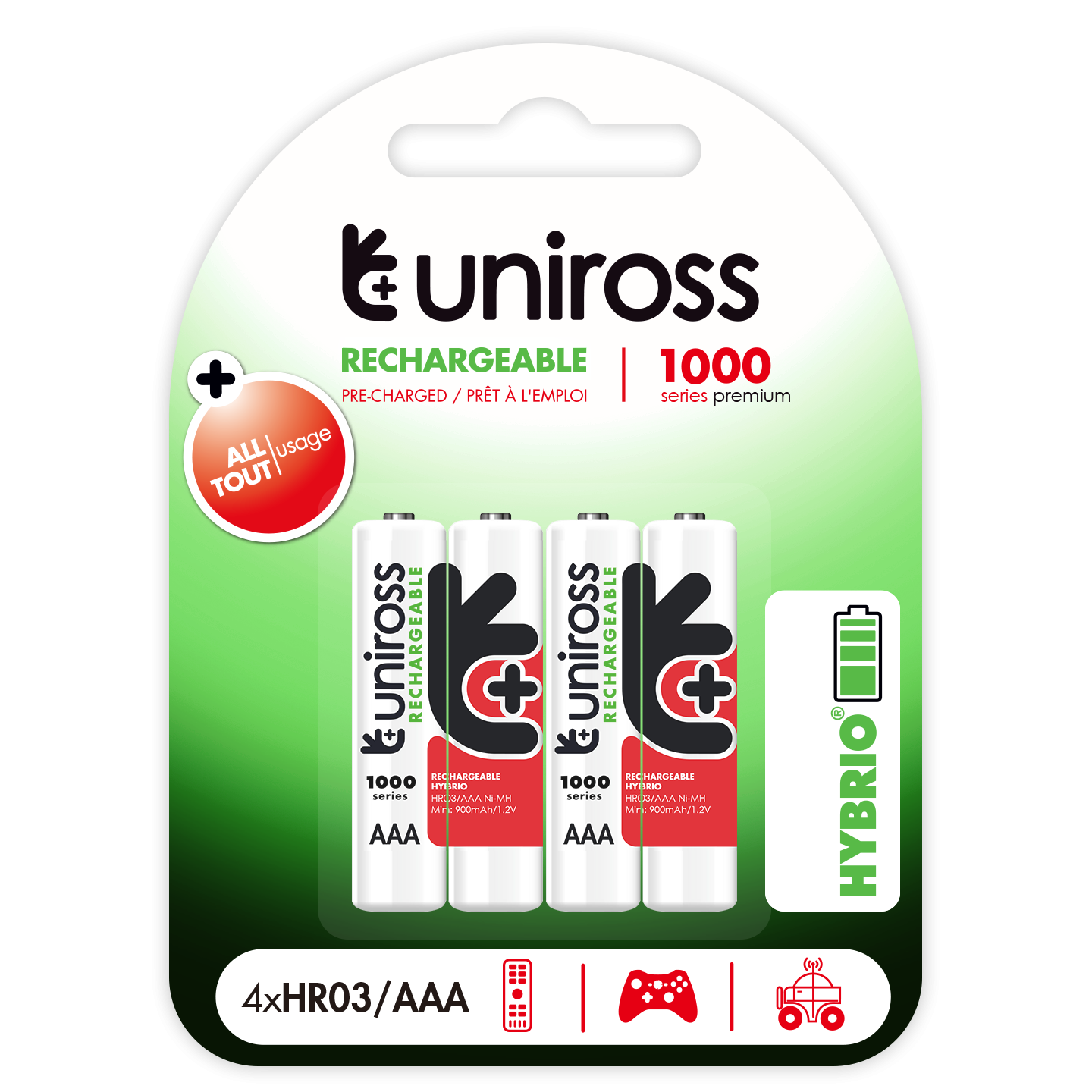 Uniross Hybrio AAA 1000 Rechargable Batteries - 4Pcs — Buy in Cyprus with Fast Delivery