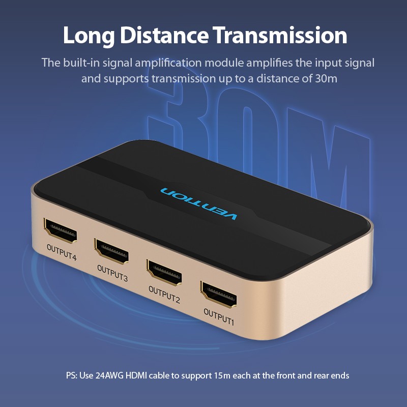 Buy Vention HDMI Splitter - ACCG0-UK - 4-Port 4K 1.4 with UK PSU in Cyprus, Nicosia, Limassol, Larnaka, Pafos