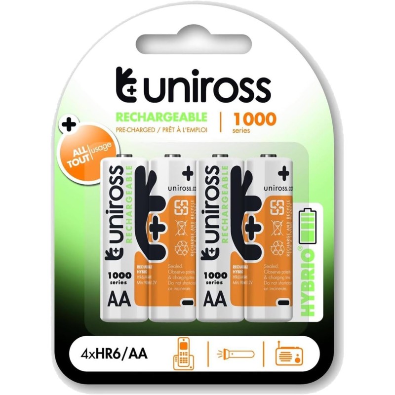 Buy Uniross Rechargeable AA 1000 Hybrio Batteries - AA 1000 Hybrio 4 Pcs in Cyprus, Nicosia, Limassol, Larnaka, Pafos