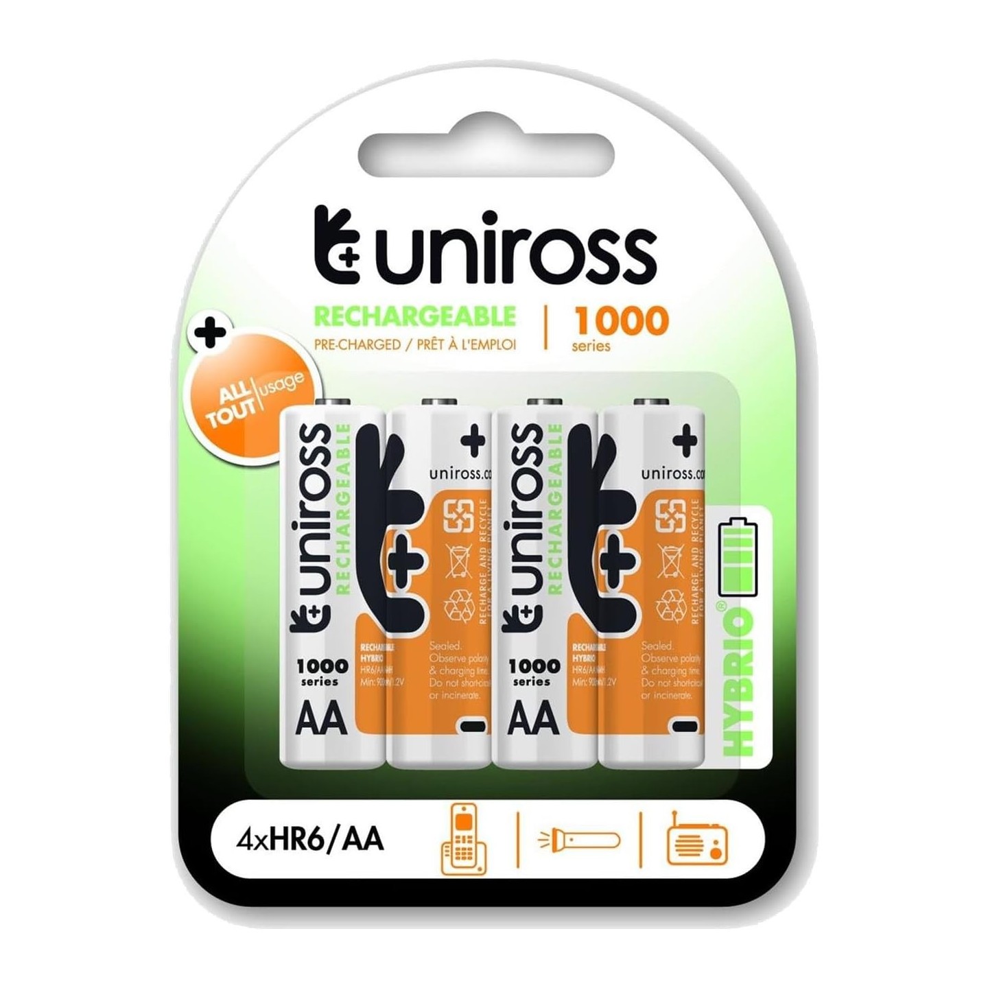 Uniross Rechargeable AA 1000 Hybrio Batteries - AA 1000 Hybrio 4 Pcs — Buy in Cyprus with Fast Delivery