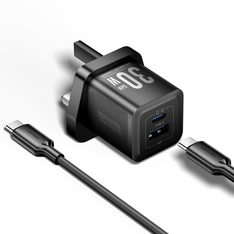 Buy Vention Charger Wall GaN 30W 1xA 1xC+USBC Cable Black - TZ-FEQB0-UK-01 - 1xA... in Cyprus, Nicosia, Limassol, Larnaka, Pafos