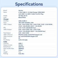 Buy Vention Charger Wall GaN 30W 1xA 1xC+USBC Cable Black - TZ-FEQB0-UK-01 - 1xA... in Cyprus, Nicosia, Limassol, Larnaka, Pafos