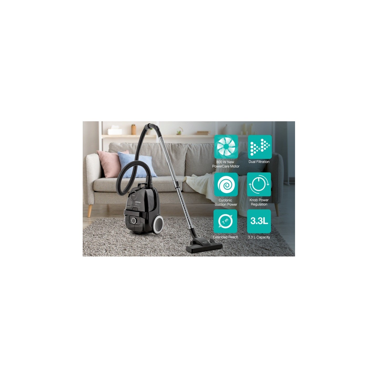 Gorenje Cleaning Vacuum - VCE01G4AEBK - Bagless 800W 3.3L 5m — Buy in Cyprus with Fast Delivery