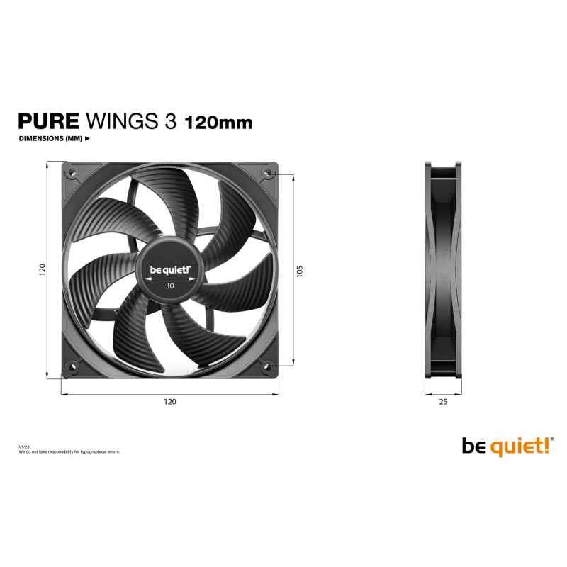 Buy be quiet! Pure Wings 3 120mm BL104 - Case Fan, Black, 1600 RPM, 3-pin in Cyprus, Nicosia, Limassol, Larnaka, Pafos