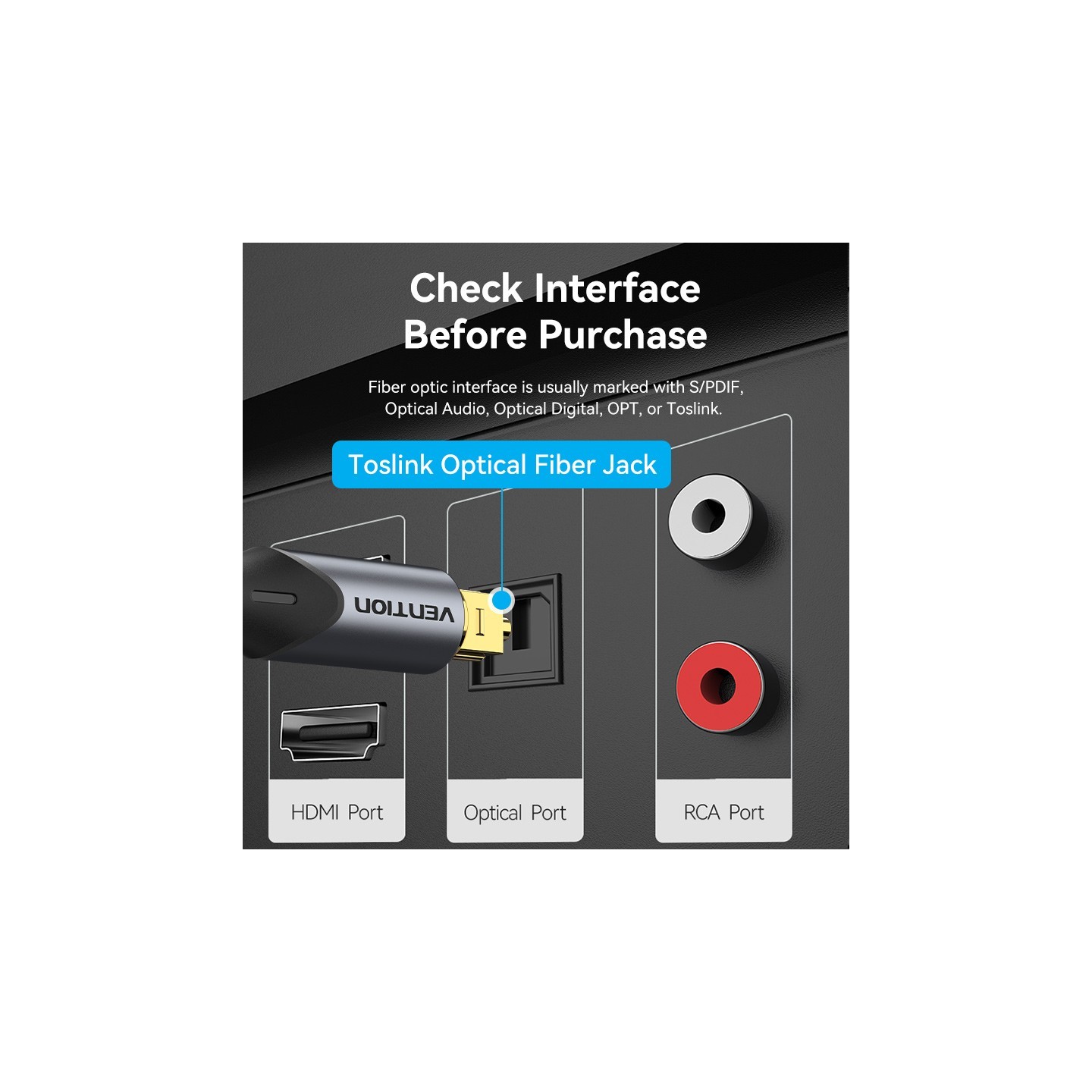 Vention AUDIO Optical Cable - BKDBG - 90-Degree Aluminium 1.5m Black — Buy in Cyprus with Fast Delivery