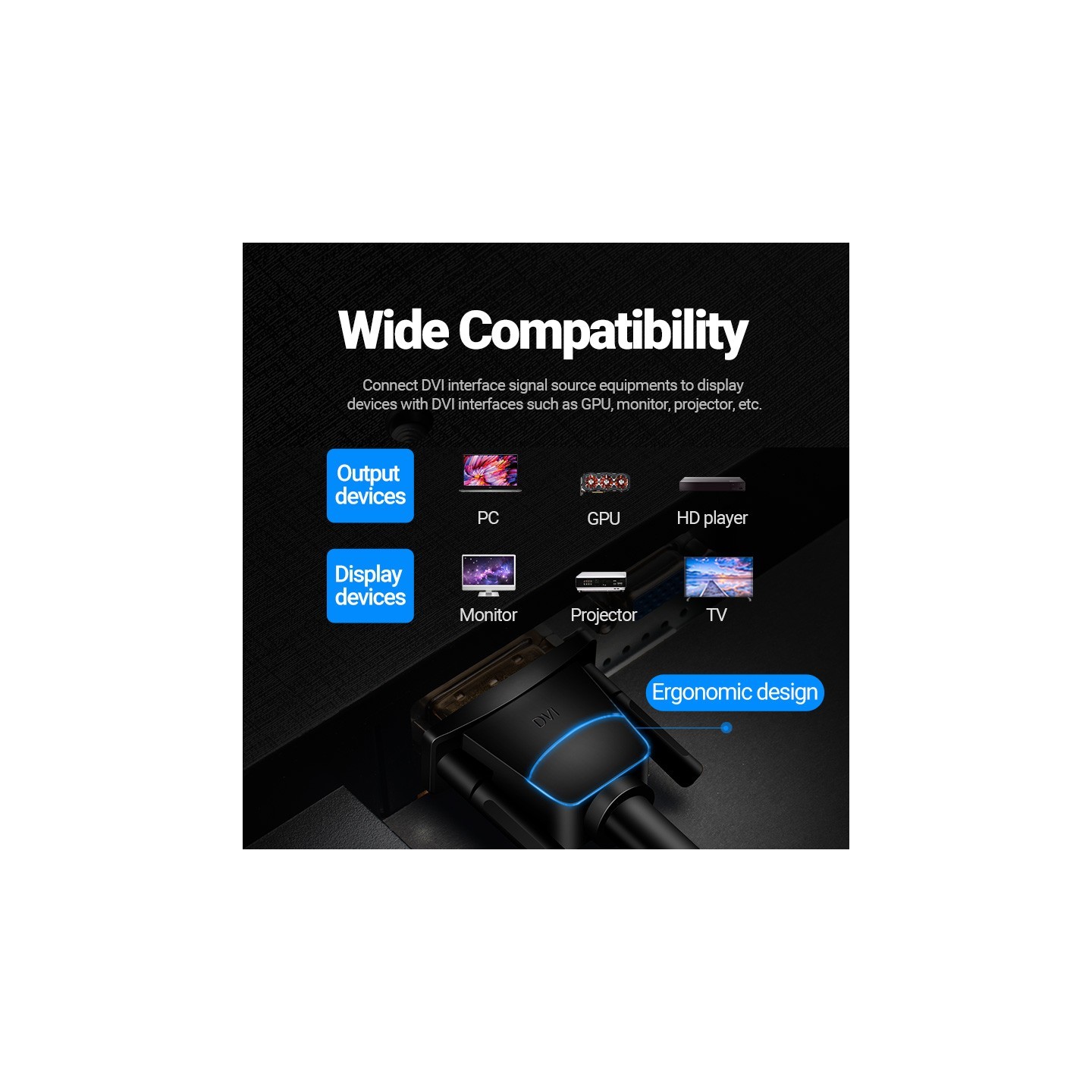 Vention DVI 24+1 Male to Male Cable - EAABI - 3.0m — Buy in Cyprus with Fast Delivery