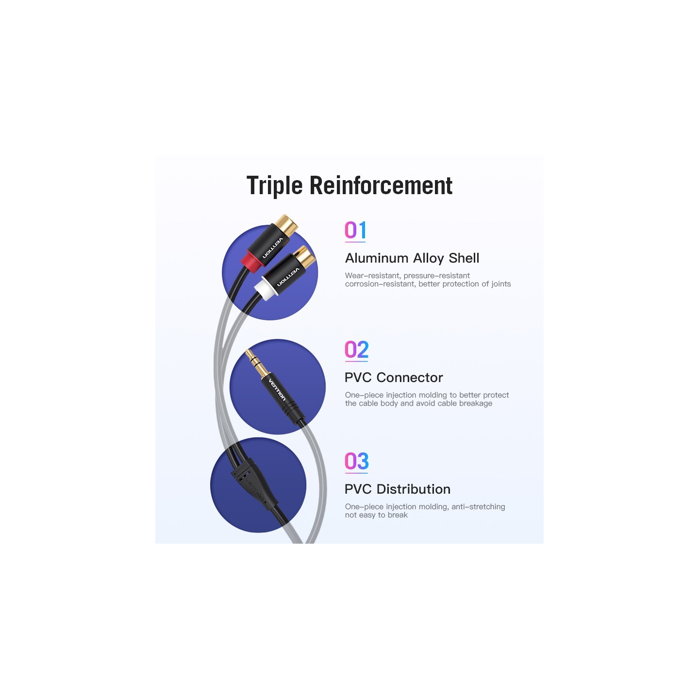 Vention AUDIO - VAB-R02-B030 - 3.5mm M to 2RCA F Cable 0.3m — Buy in Cyprus with Fast Delivery