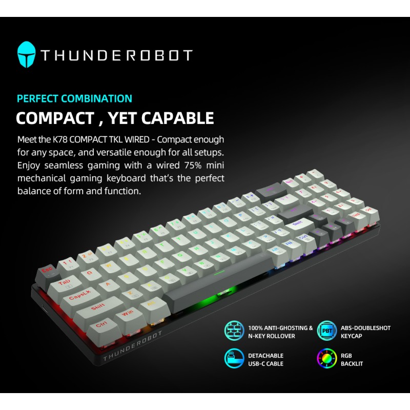 Buy Thunderobot Keyboard - K78R - White Gaming Mechanical Keyboard 78 Red Switch... in Cyprus, Nicosia, Limassol, Larnaka, Pafos