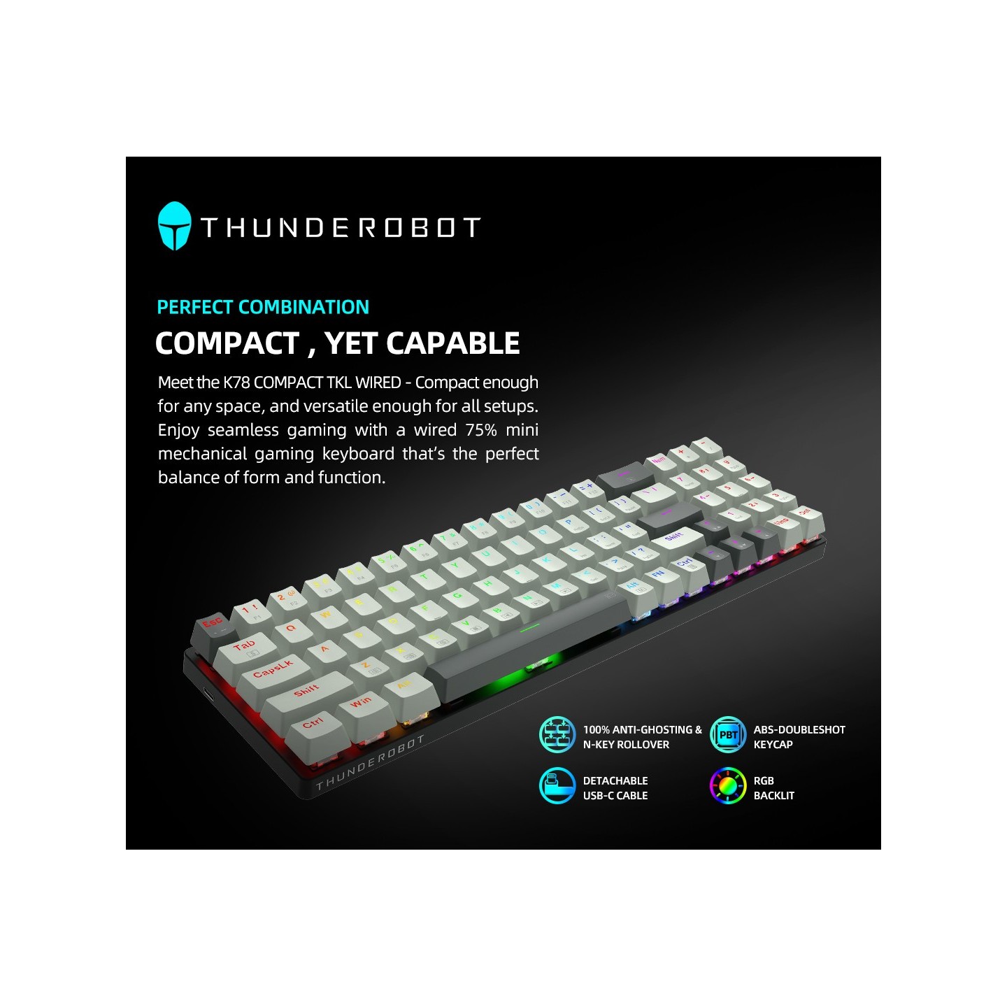 Thunderobot K78R White 78-Key Mechanical Gaming Keyboard Red Switches (Boxed) — Buy in Cyprus with Fast Delivery