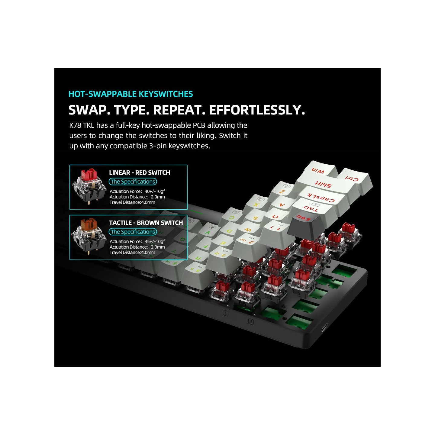 Thunderobot K78R White 78-Key Mechanical Gaming Keyboard Red Switches (Boxed) — Buy in Cyprus with Fast Delivery