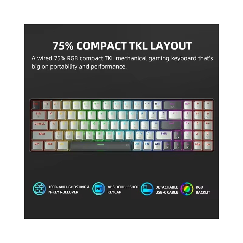 Buy Thunderobot Keyboard - K78R - White Gaming Mechanical Keyboard 78 Red Switch... in Cyprus, Nicosia, Limassol, Larnaka, Pafos