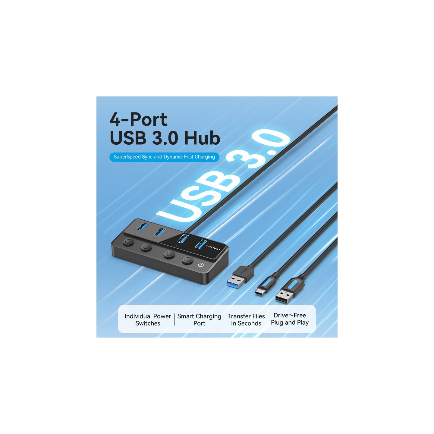 Vention CHWBF USB-C Hub 4x USB 3.0 Individual Power Switches 1.0m — Armenius Store Cyprus