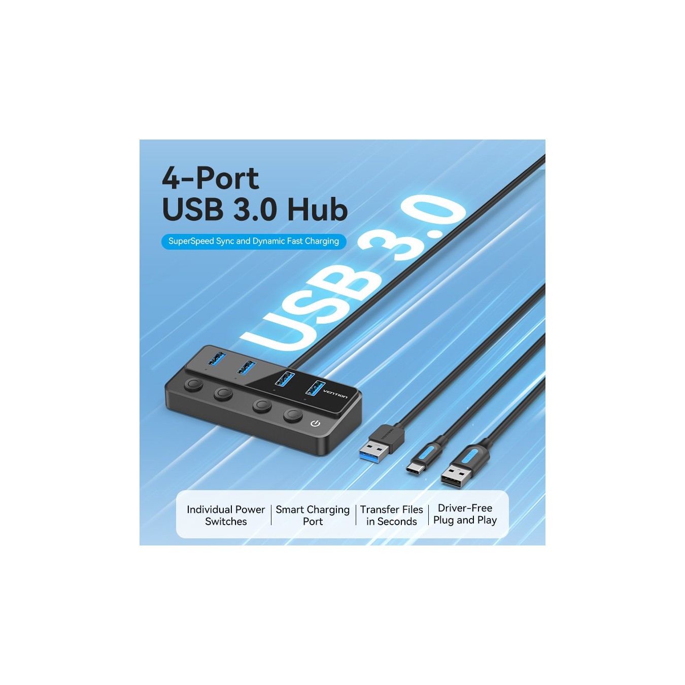 Vention CHWBF USB-C Hub 4x USB 3.0 – Individual Power Switches, 1.0m | Armenius Store