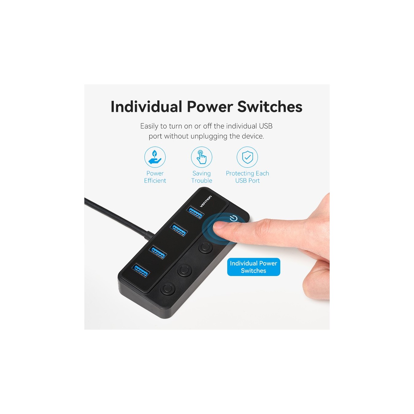 Vention CHWBF USB-C Hub 4x USB 3.0 – Individual Power Switches, 1.0m | Armenius Store