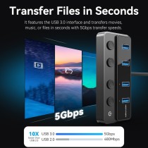 Vention CHWBF USB-C Hub 4x USB 3.0 – Individual Power Switches, 1.0m | Armenius Store
