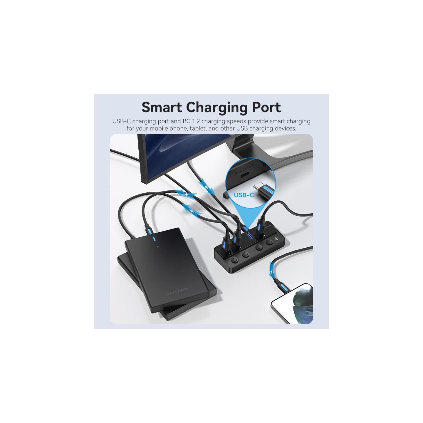 Vention CHWBF USB-C Hub 4x USB 3.0 Individual Power Switches 1.0m — Armenius Store Cyprus