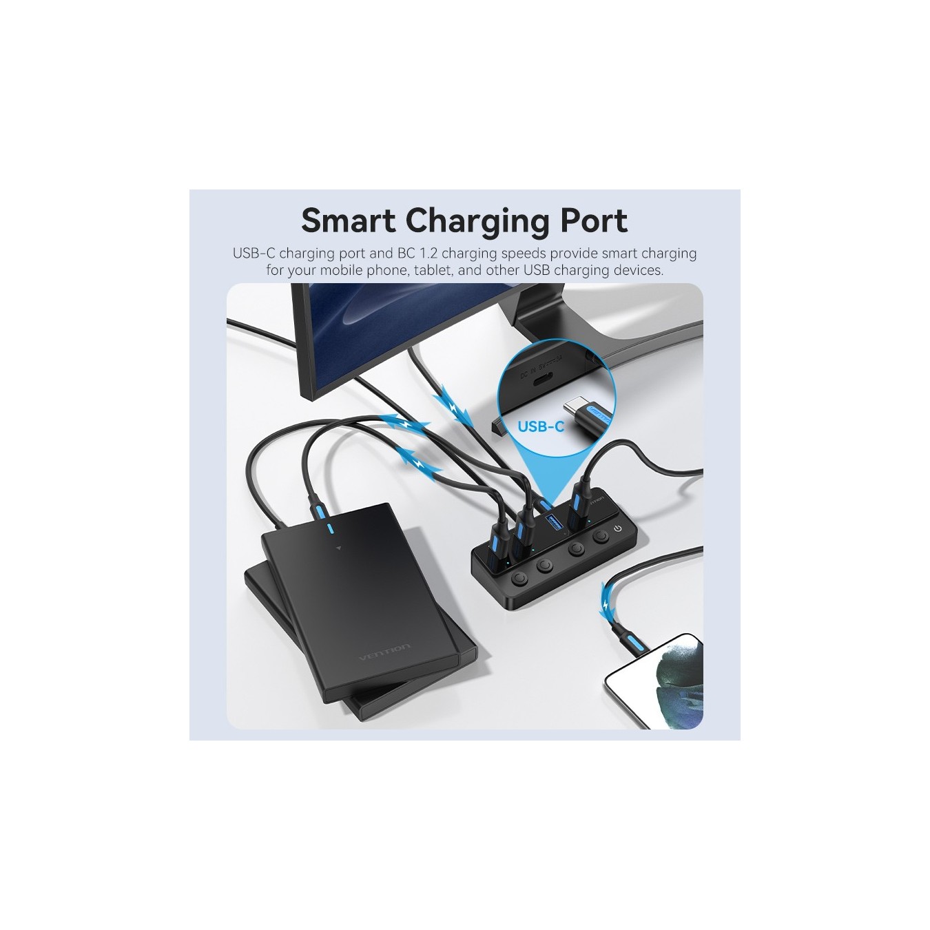 Vention CHWBF USB-C Hub 4x USB 3.0 – Individual Power Switches, 1.0m | Armenius Store